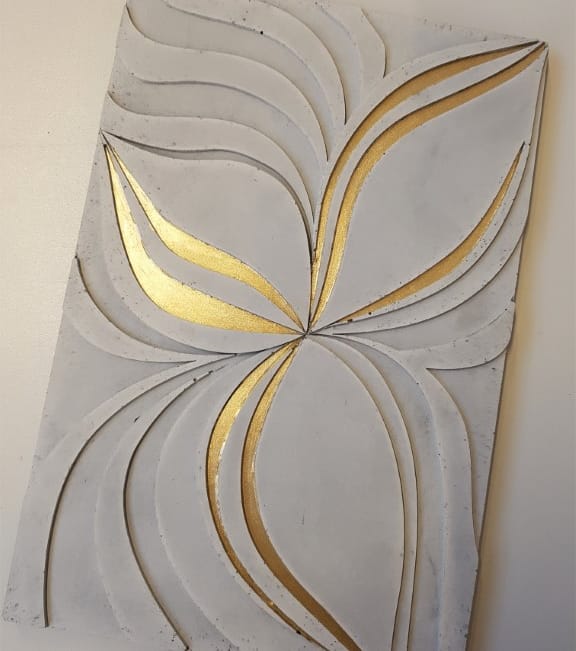Concrete art panel abstract golden flower